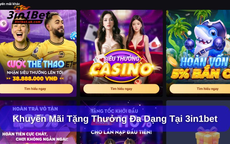 Khuyến Mãi 3in1bet - Cơ Hội Nhận Vốn Cược Miễn Phí Hấp Dẫn Đa dạng khuyến mãi, tặng thưởng cho hội viên 3in1bet